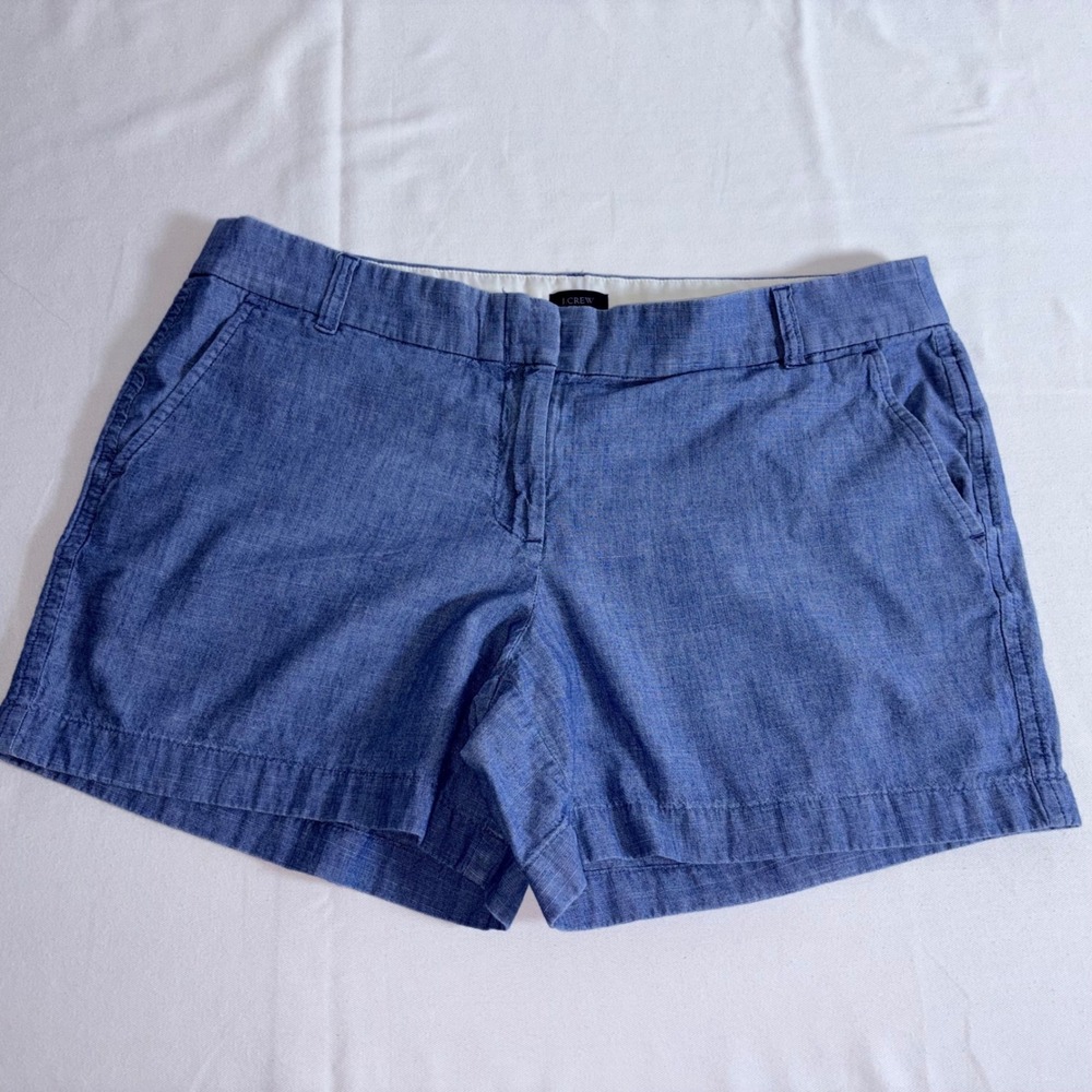 J.Crew Chambray Chino Shorts 14 Blue Excellent Cotton Mid Rise 4 Inch Inseam